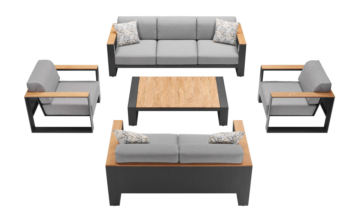 Sofy 2-seat aluminum and teak balcony loveseat – multiple views (2)