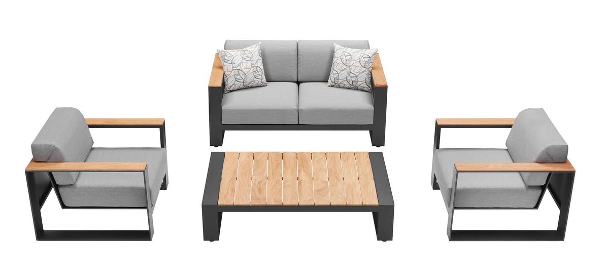 Sofy 2-seat aluminum and teak balcony loveseat – multiple views