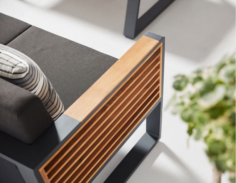Cofy 2-seat aluminum and teak outdoor loveseat – close-up detail