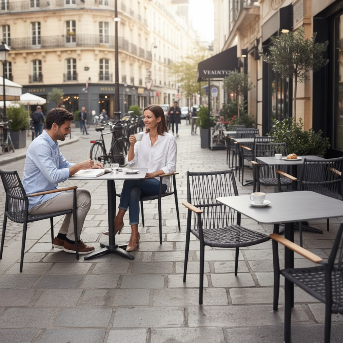 Sarran square aluminum bistro table – shown outdoors (2)