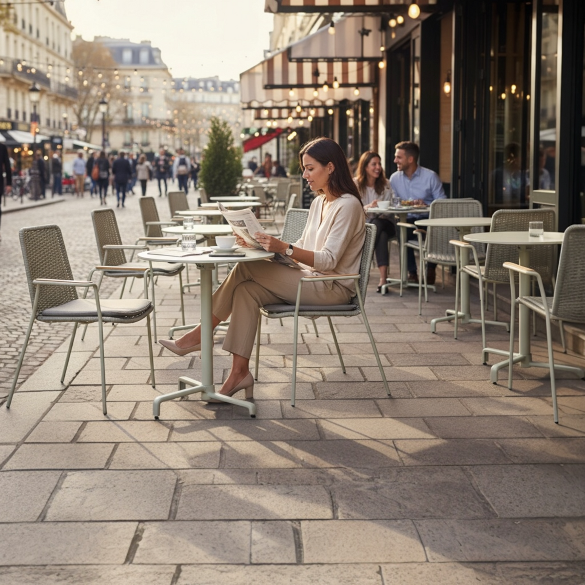 Sarran round aluminum bistro table – shown outdoors