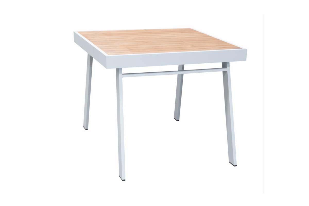 York white aluminum and teak bistro dining set for four