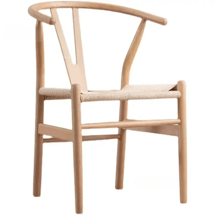Nordic solid wood chair with a wicker-look weave