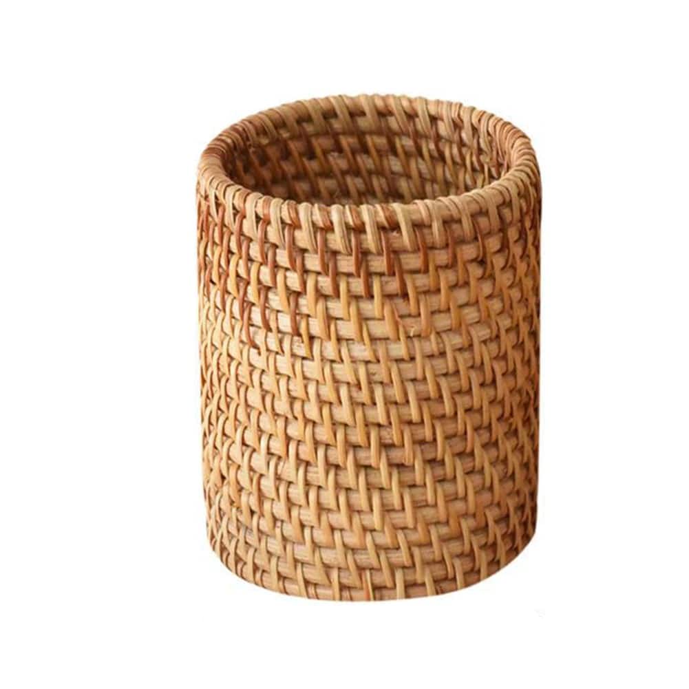 Round tightly woven rattan storage basket – another view