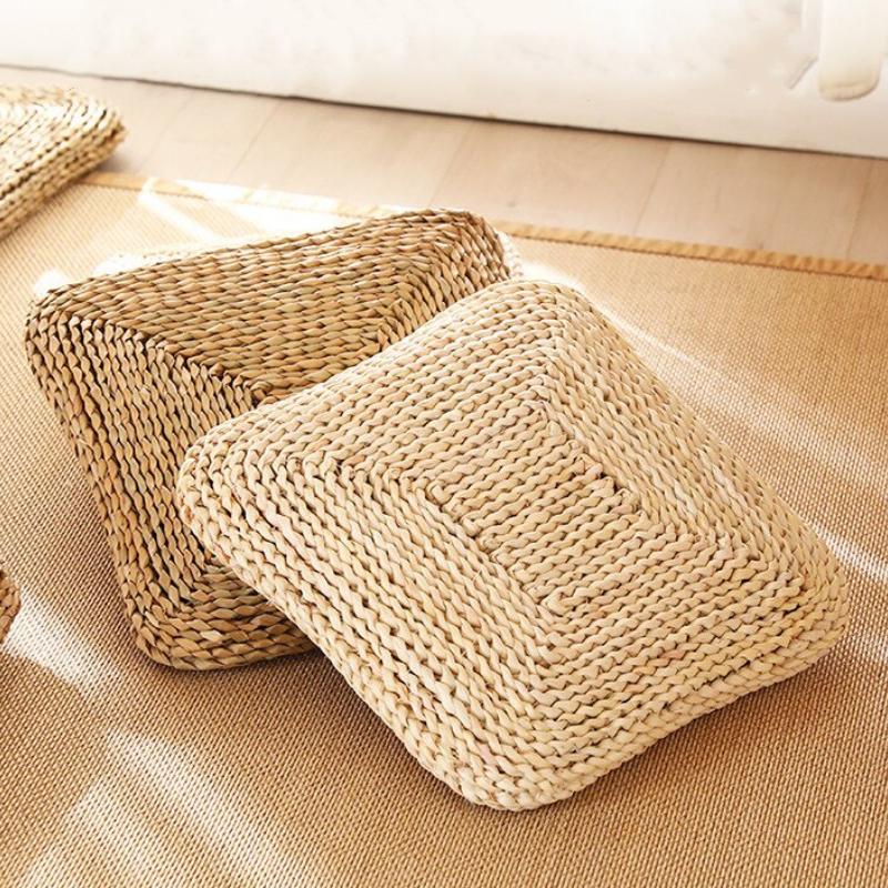 Light square woven rattan seat pad – shown in a room setting (3)