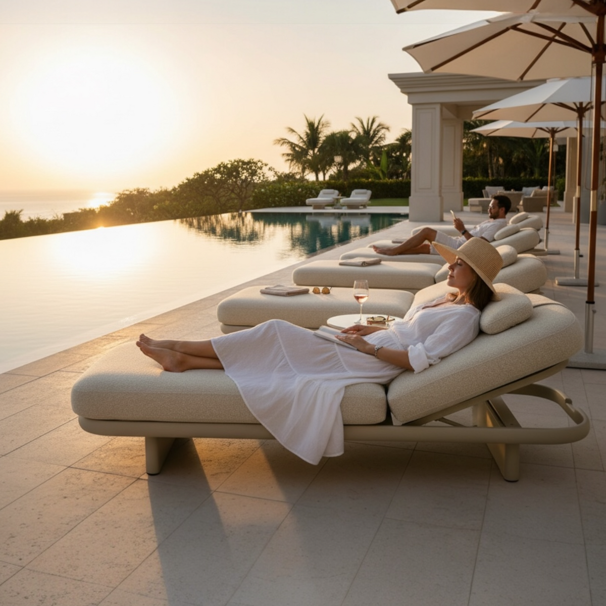 Rosa charcoal gray padded aluminum chaise lounge – shown outdoors (5)