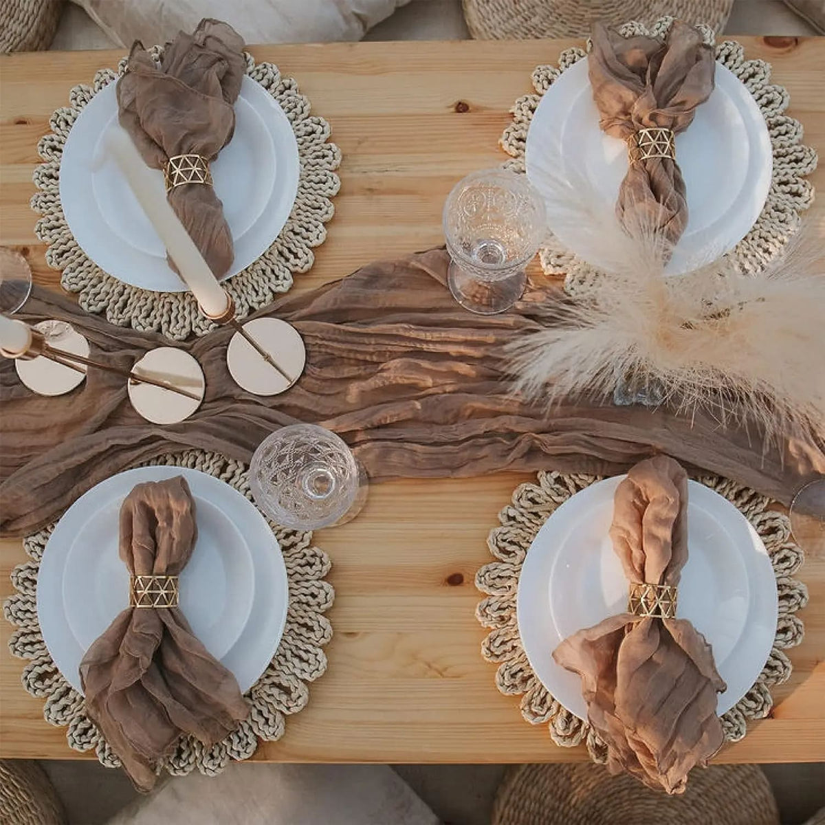Set of four rustic flat-woven straw-look placemats – shown in a room setting
