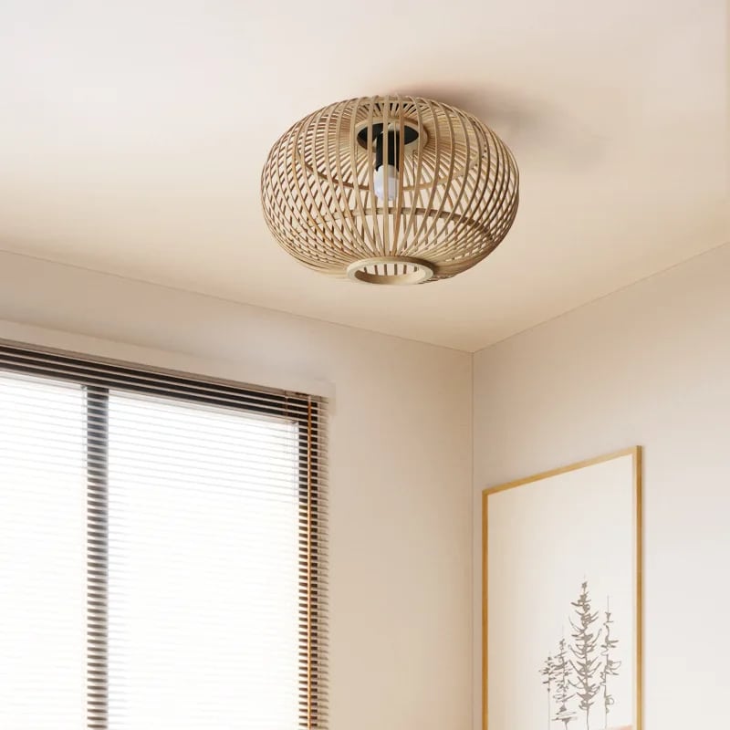 Japanese-style hand-assembled bamboo chandelier