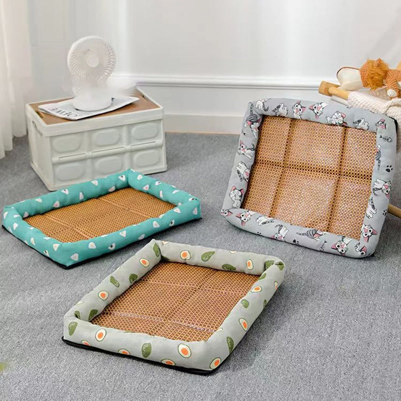 Airy summer rattan cat bed with a soft cushion – multiple views