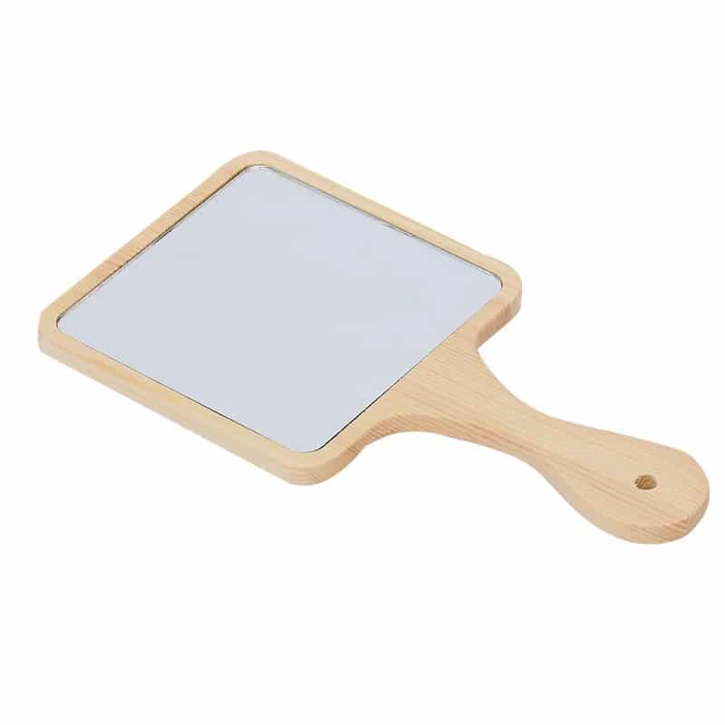 Square wooden hand mirror