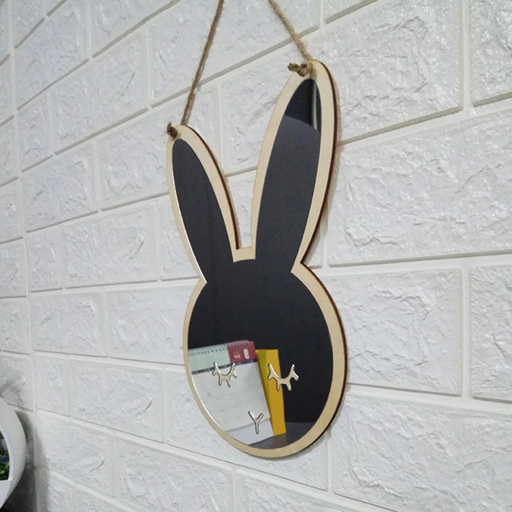 Rabbit-shaped wooden wall mirror with rounded ears – black version, another view