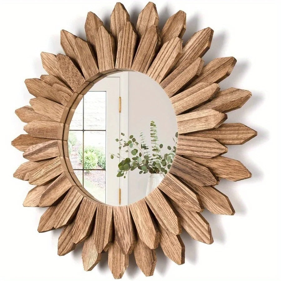 Carved wooden sunflower wall mirror
