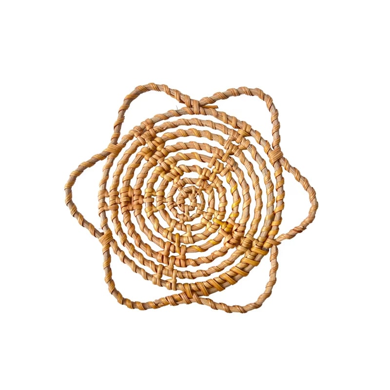 Boho round hand-braided rattan doily