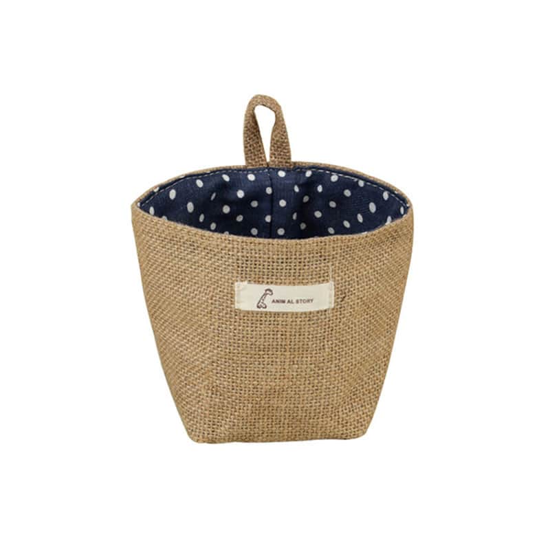 Hanging cotton and linen storage pocket with a reinforced handle – black variant, another view