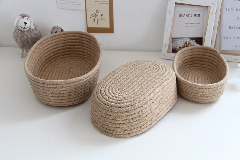 Brown oval cotton rope storage basket – multiple views (2)