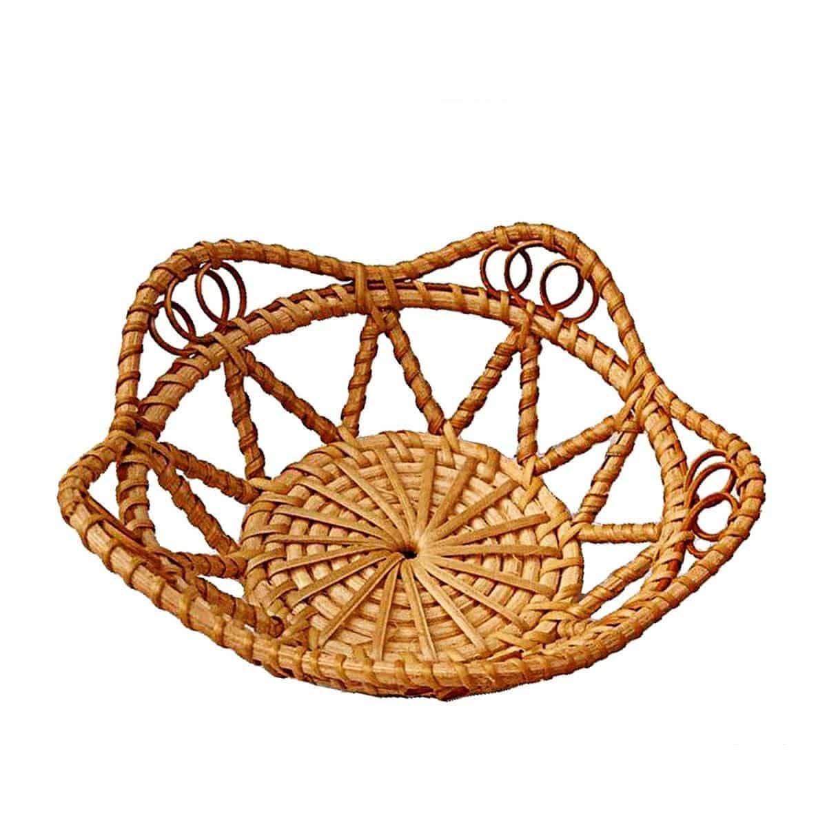 Round openwork natural rattan vegetable basket