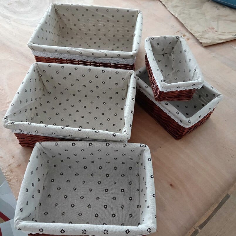 Stackable rectangular rattan storage baskets – multiple views (2)