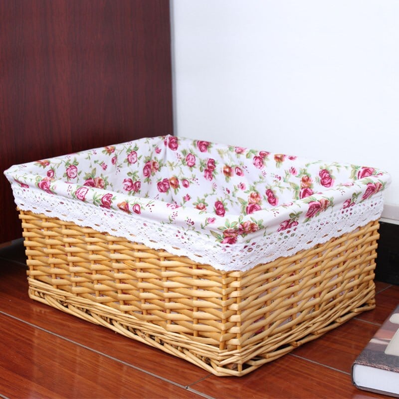 Stackable rectangular rattan storage baskets – beige variant, another view