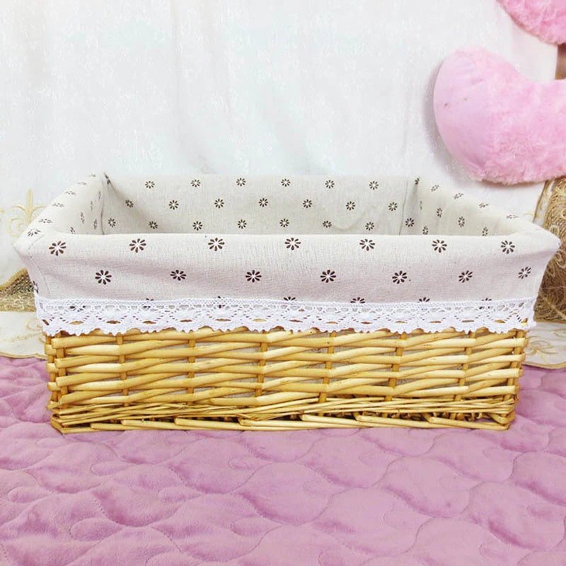 Stackable rectangular rattan storage baskets – yellow variant, another view