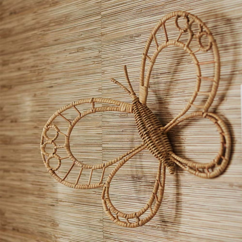 Hand-braided rattan butterfly wall decor – close-up detail