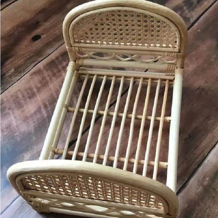 Vintage caned rattan baby bed – another view