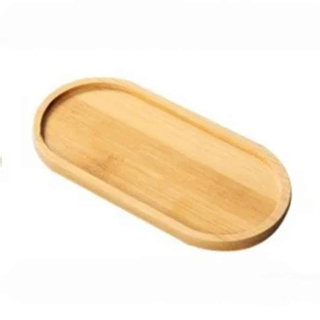Long oval woven bamboo tray with slightly raised edges – another view