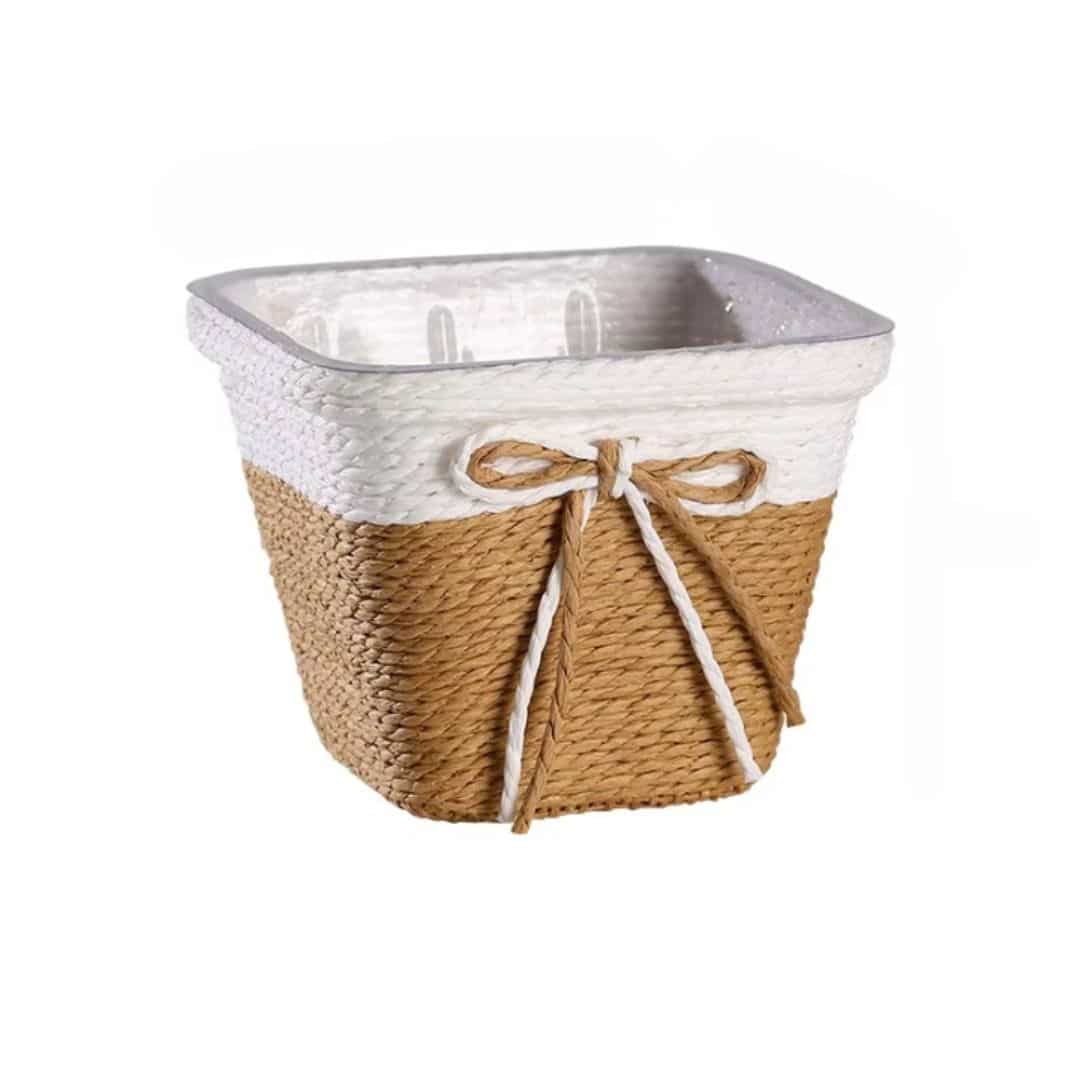 Square undyed natural rattan planter