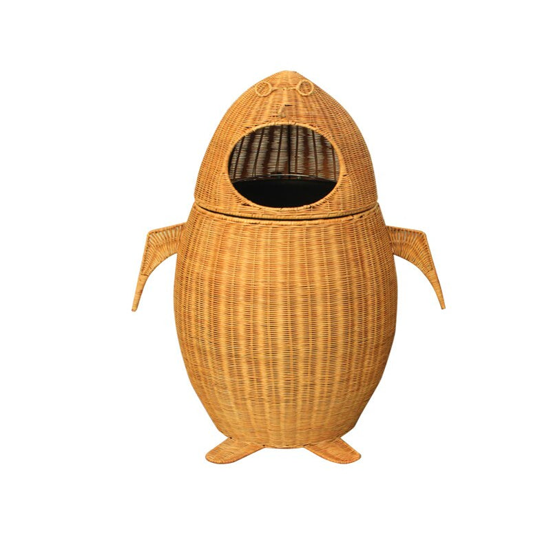 Penguin-shaped rattan and bamboo wastebasket – another view (3)