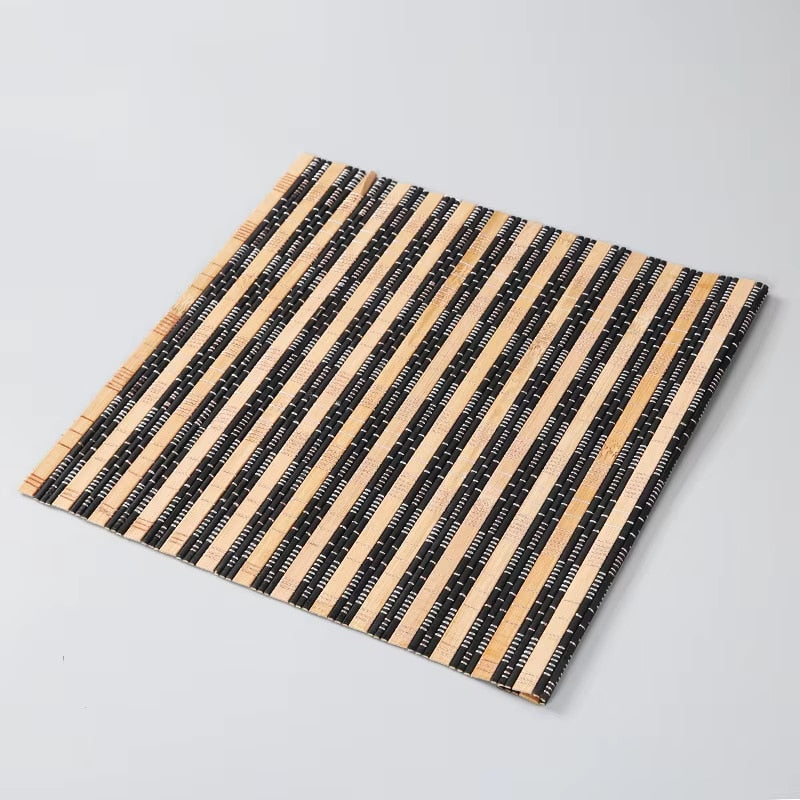 Rectangular beige and black bamboo placemat