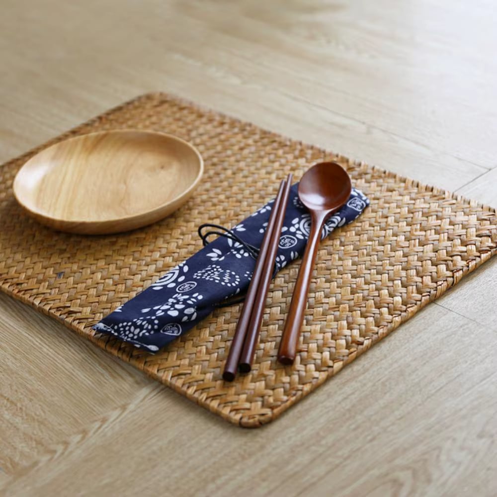 Rectangular flat-woven Japanese-style bamboo placemat – shown in a room setting (2)