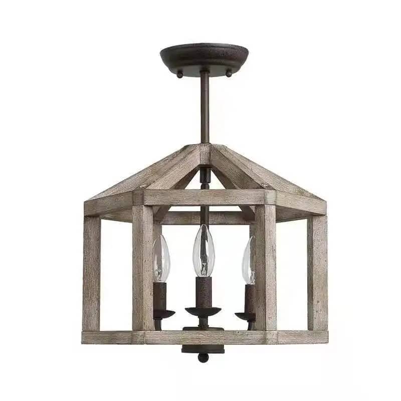 Vintage wood shade and raw metal pendant light