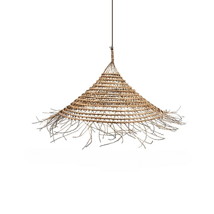 Straw-look round woven bamboo LED chandelier