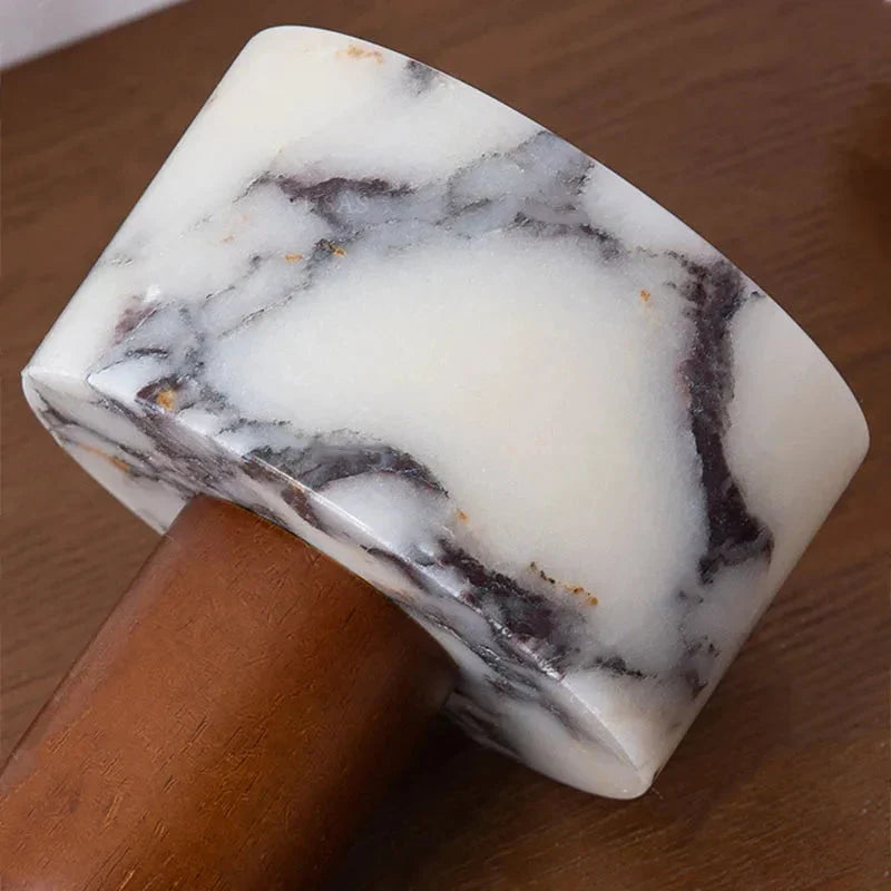 Himère marble and dark wood pendant light – close-up detail