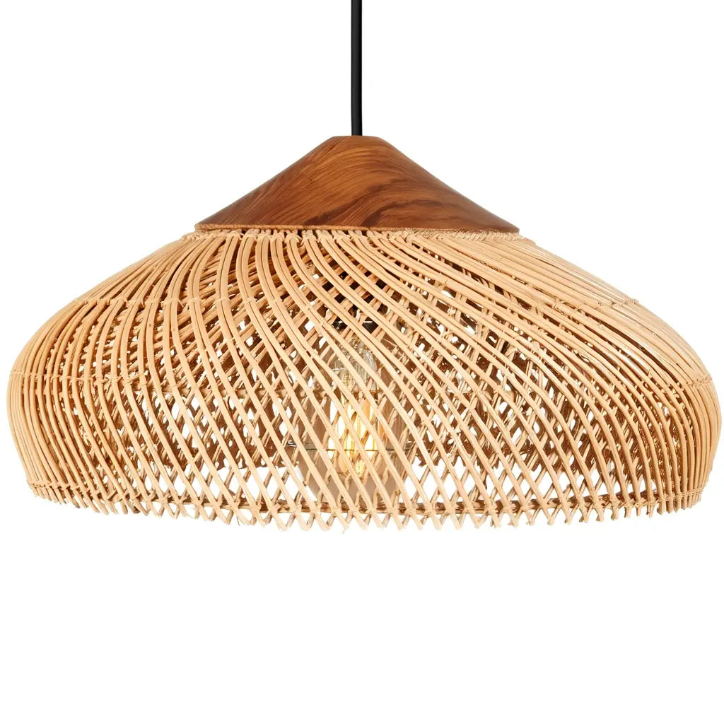 Milos rattan and wood dome pendant light – beige variant