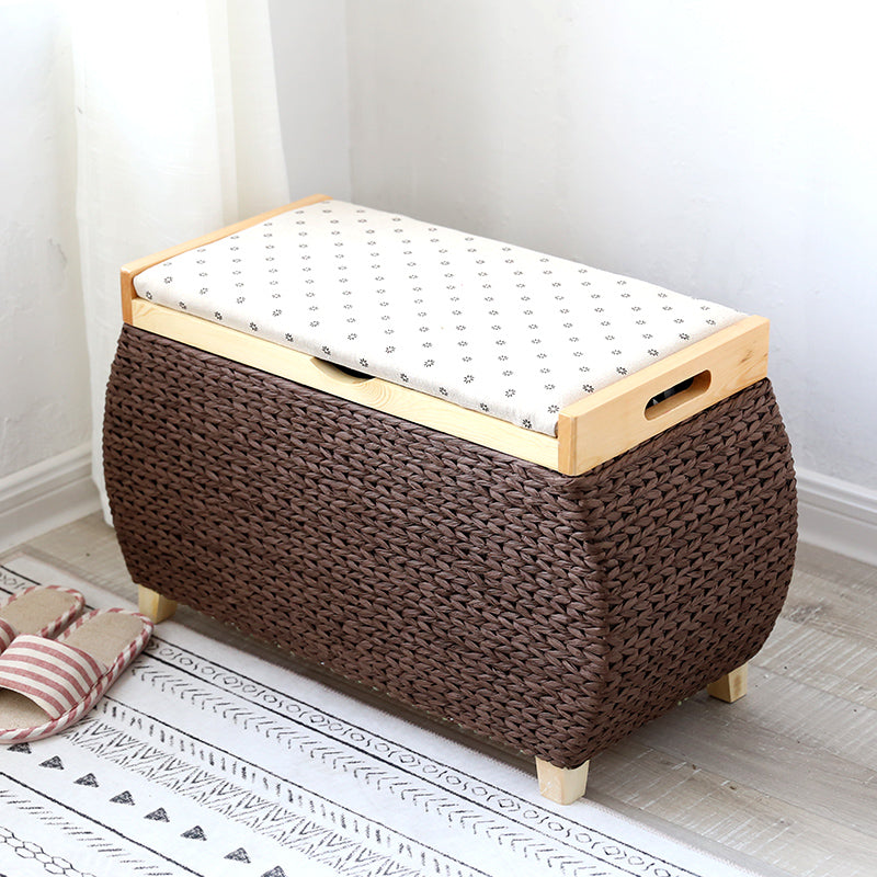 Dark rattan wicker storage stool with a contrasting white lid – another view