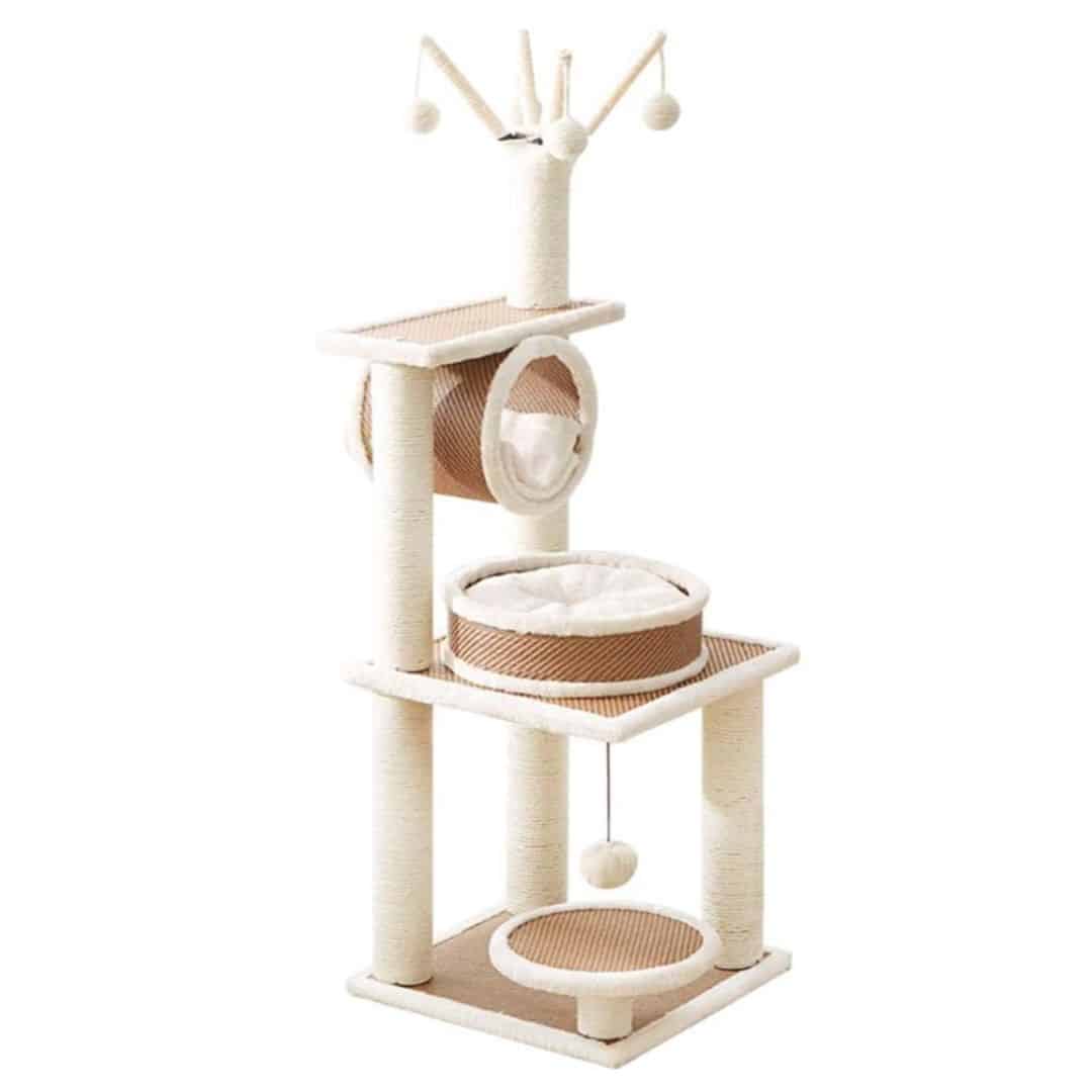 Rattan cat tower with soft fleece lining